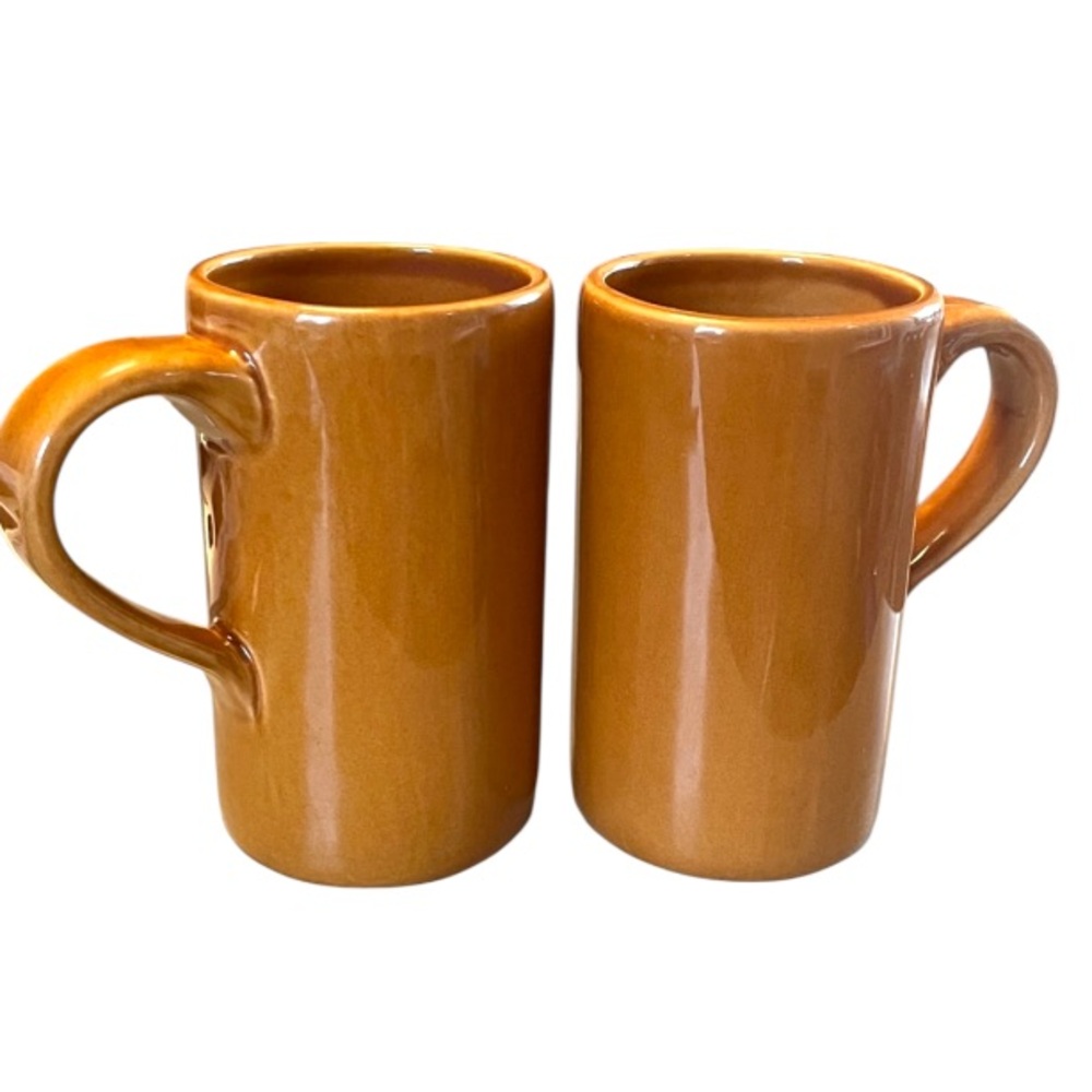 2 Pottery Barn Studio tall coffee mugs Ceramic caramel 12 oz